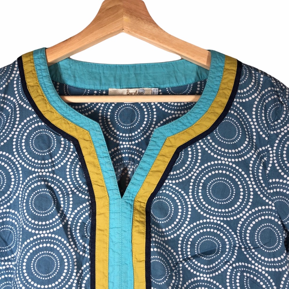 Boden Blue Circular Print Midi Dress with Yellow Trim - Picture 2 of 9